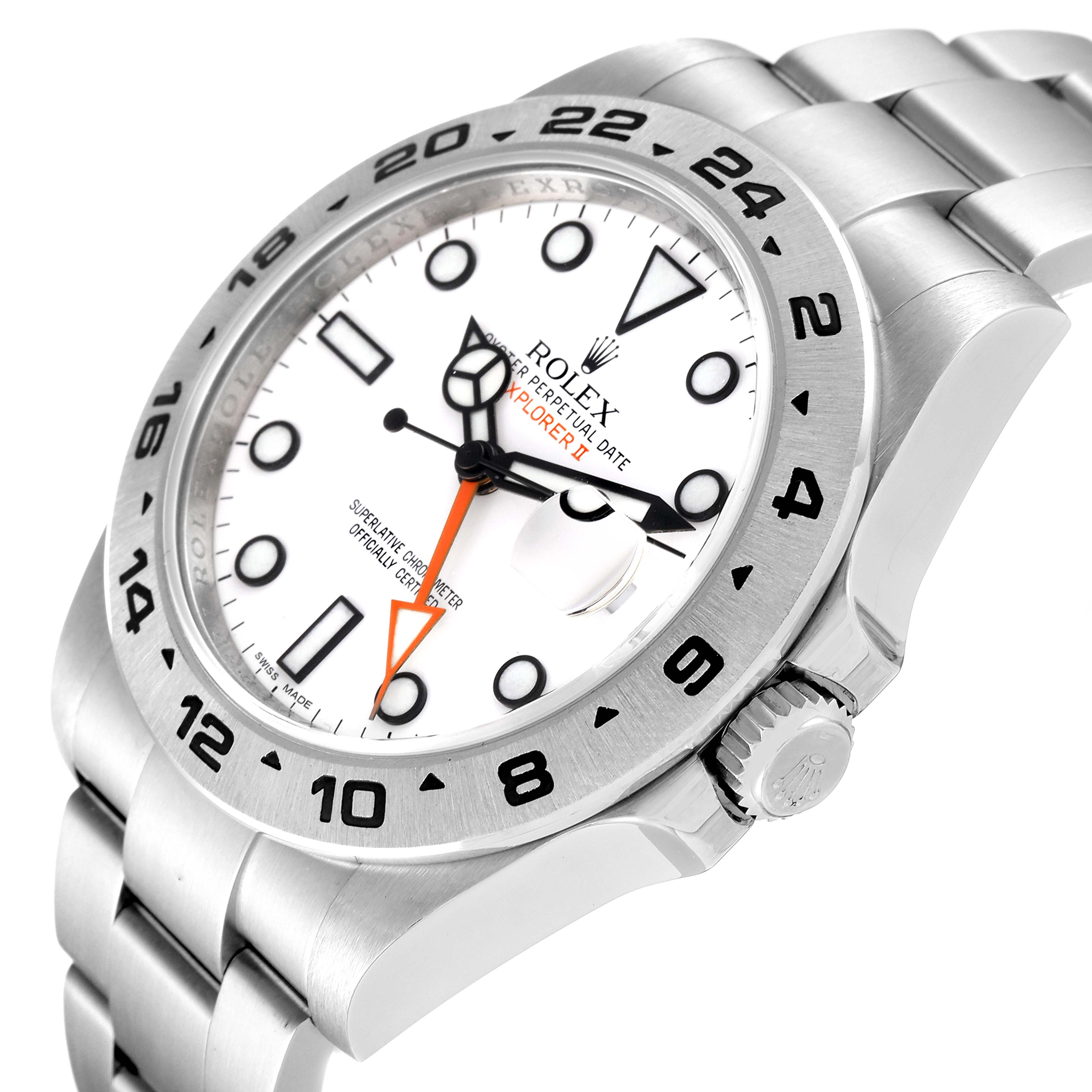 The image shows a side angle view of the Rolex Explorer 216570 Men's Stainless Steel White Dial 216570 Men's Stainless Steel White Dial model, highlighting the watch face, bezel, crown, and bracelet.