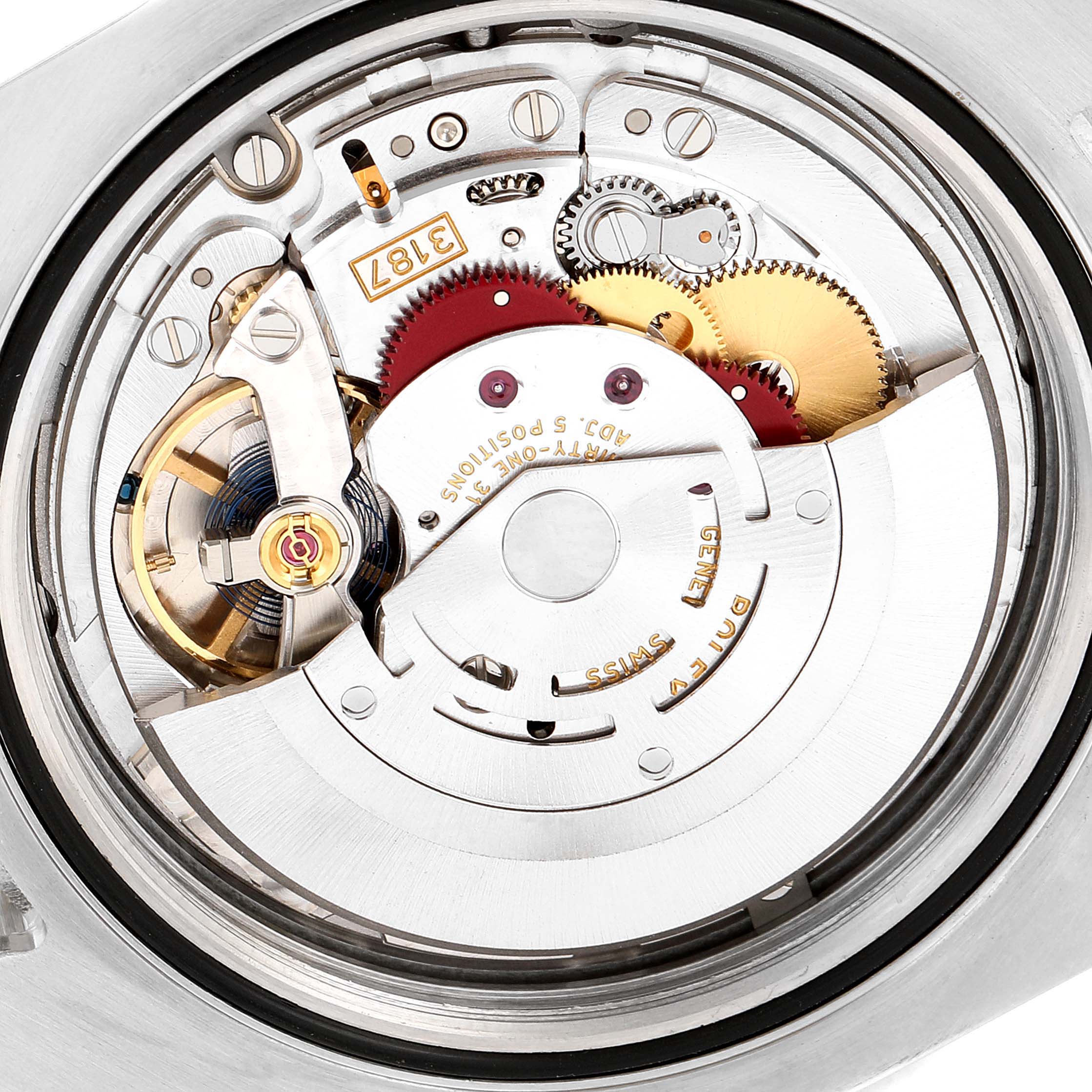 This image shows a close-up view of the movement and internal mechanism of the Rolex Explorer 216570 Men's Stainless Steel White Dial 216570 Men's Stainless Steel White Dial model watch.
