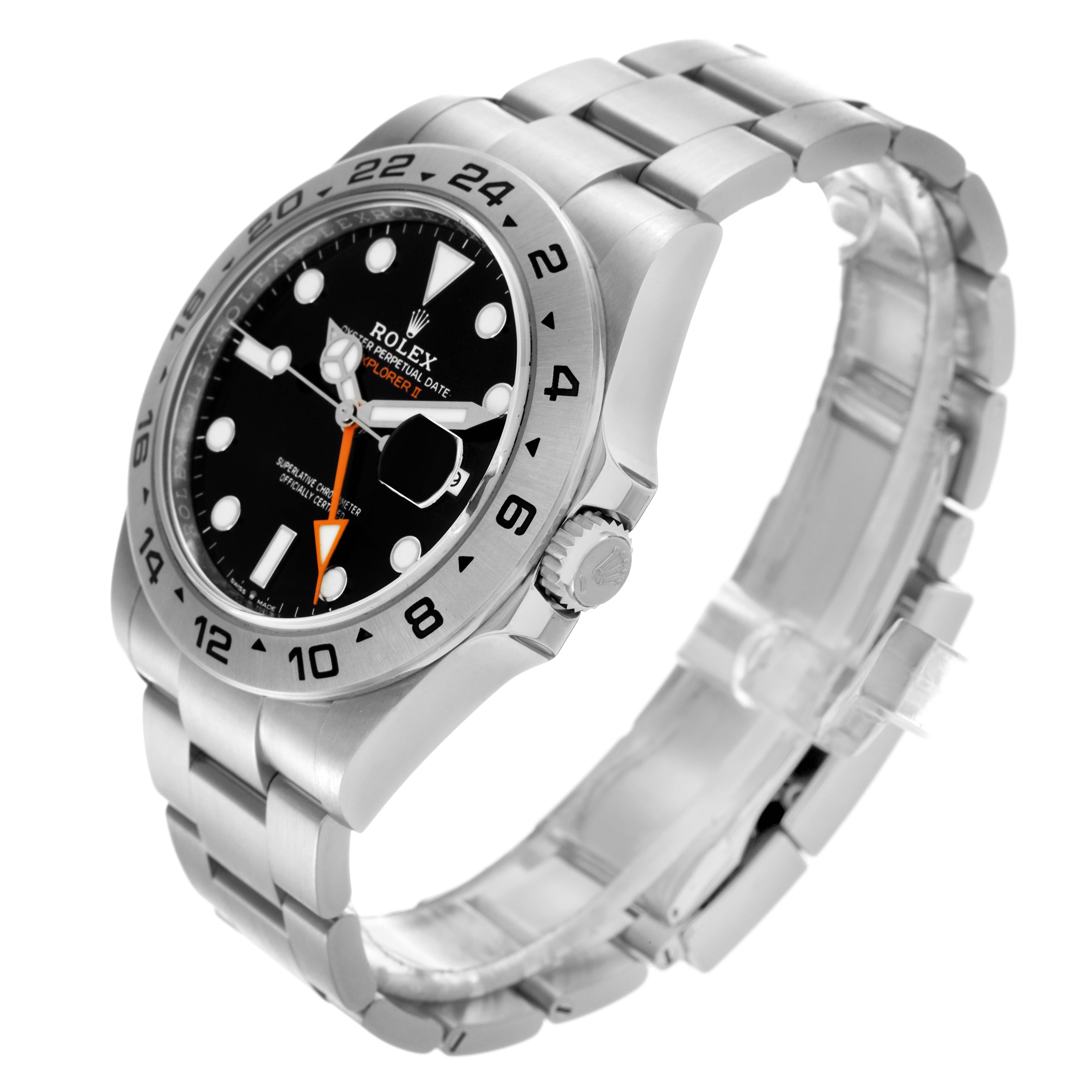 The Rolex GMT-Master 226570 Men's Stainless Steel Black Dial 226570 Men's Stainless Steel Black Dial watch is shown at a three-quarter angle, highlighting the bezel, dial, crown, and bracelet.