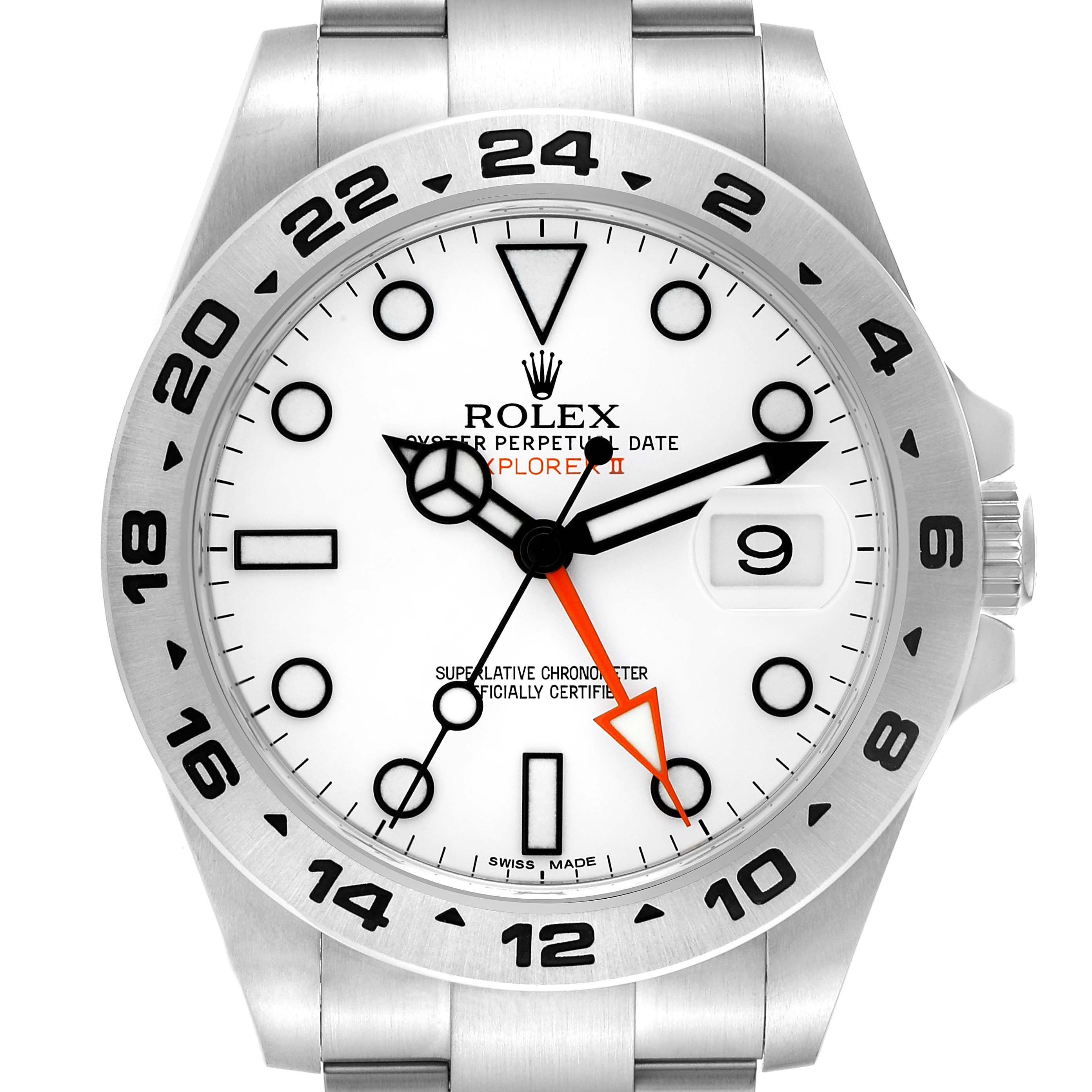 The image shows a front view of a Rolex Explorer 216570 Men's Stainless Steel White Dial 216570 Men's Stainless Steel White Dial watch, highlighting the dial, hands, bezel, and part of the bracelet.