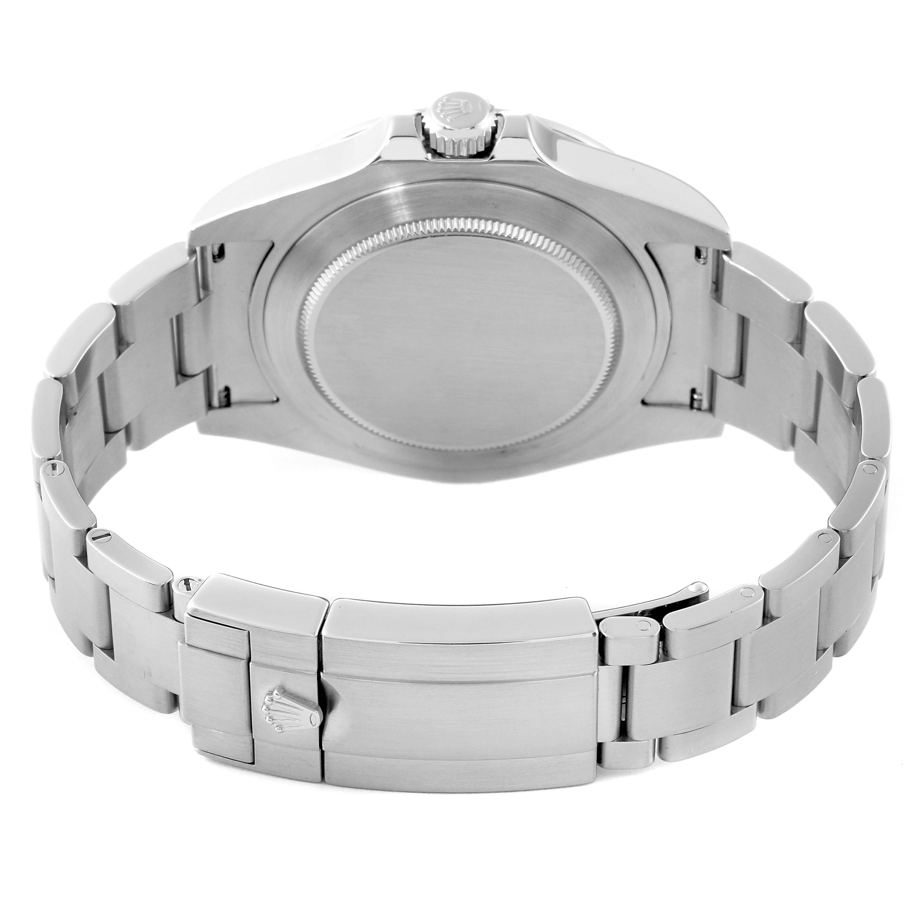 The image shows the back of a Rolex Explorer 216570 Men
s Stainless Steel White Dial 216570 Men
s Stainless Steel White Dial watch, highlighting the case back, crown, and bracelet clasp.
