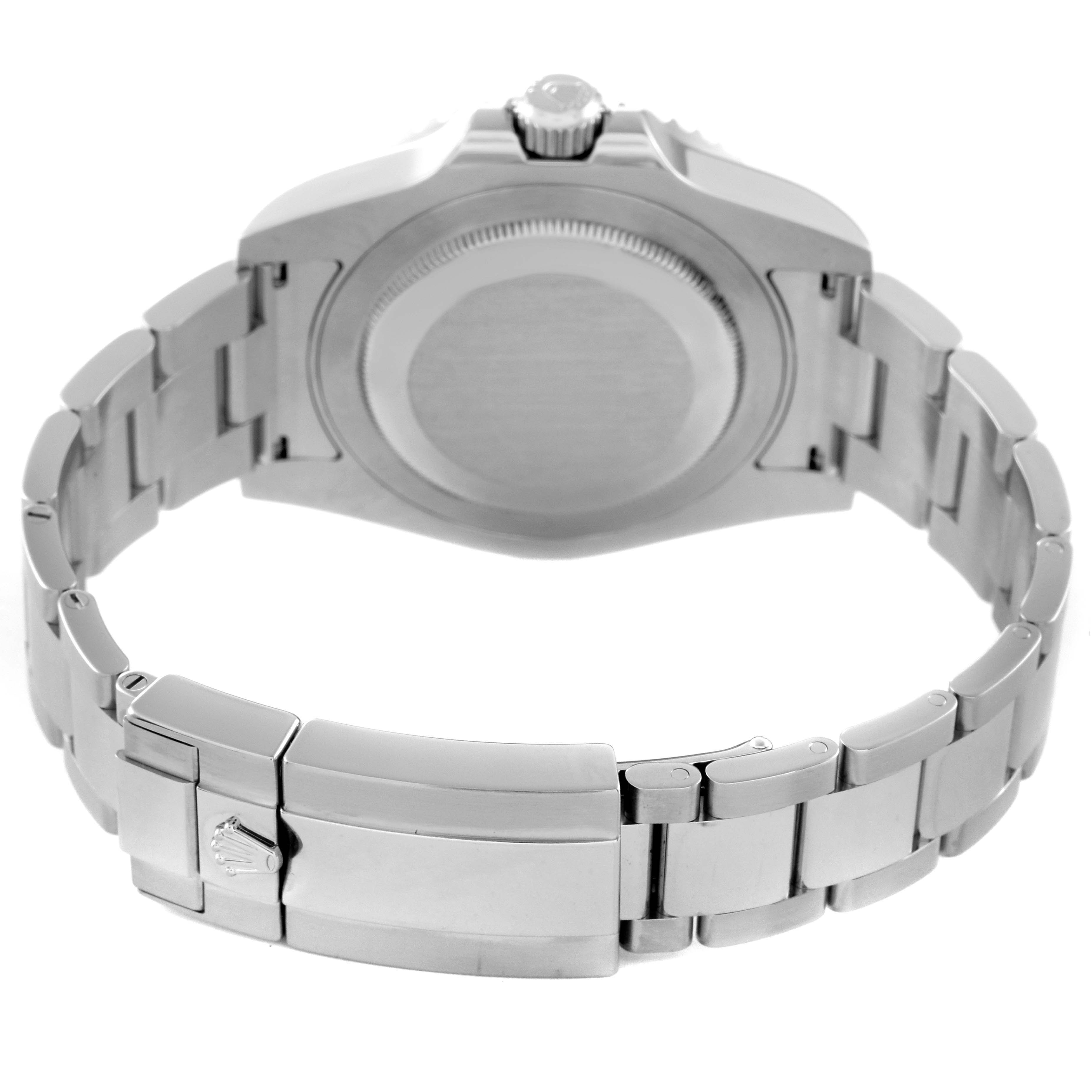 The image shows the back angle of a Rolex GMT-Master 116710 Men
s Stainless Steel Black Dial 116710 Men
s Stainless Steel Black Dial watch, highlighting its case back and bracelet.