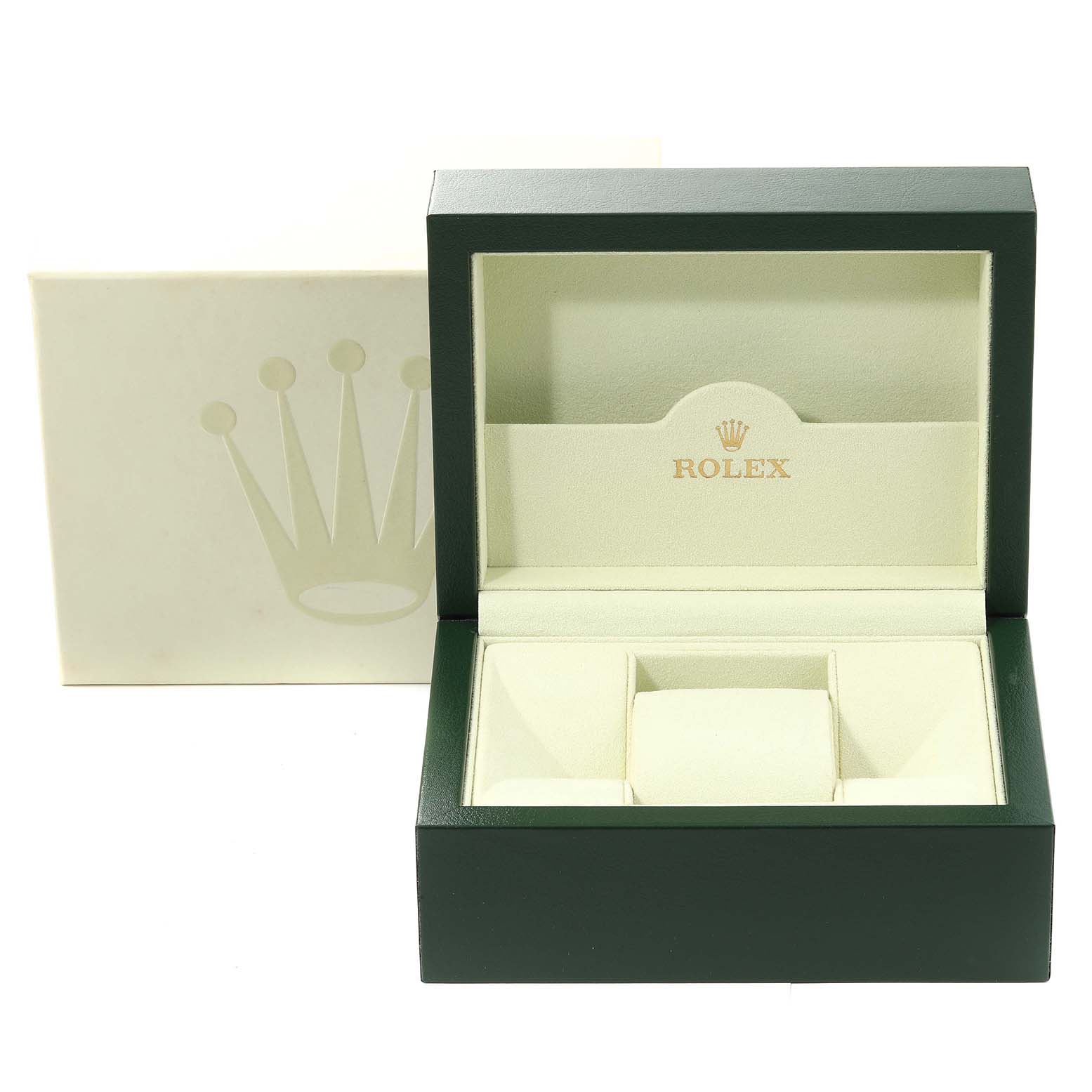 The image shows an open Rolex watch box for the GMT-Master model, viewed from the front.