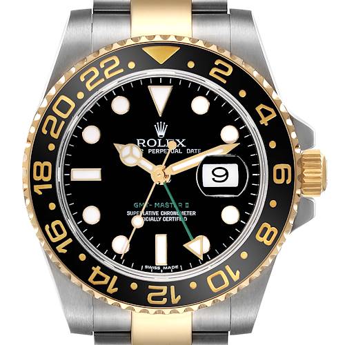 Photo of Rolex GMT Master II Steel Yellow Gold Black Dial Mens Watch 116713