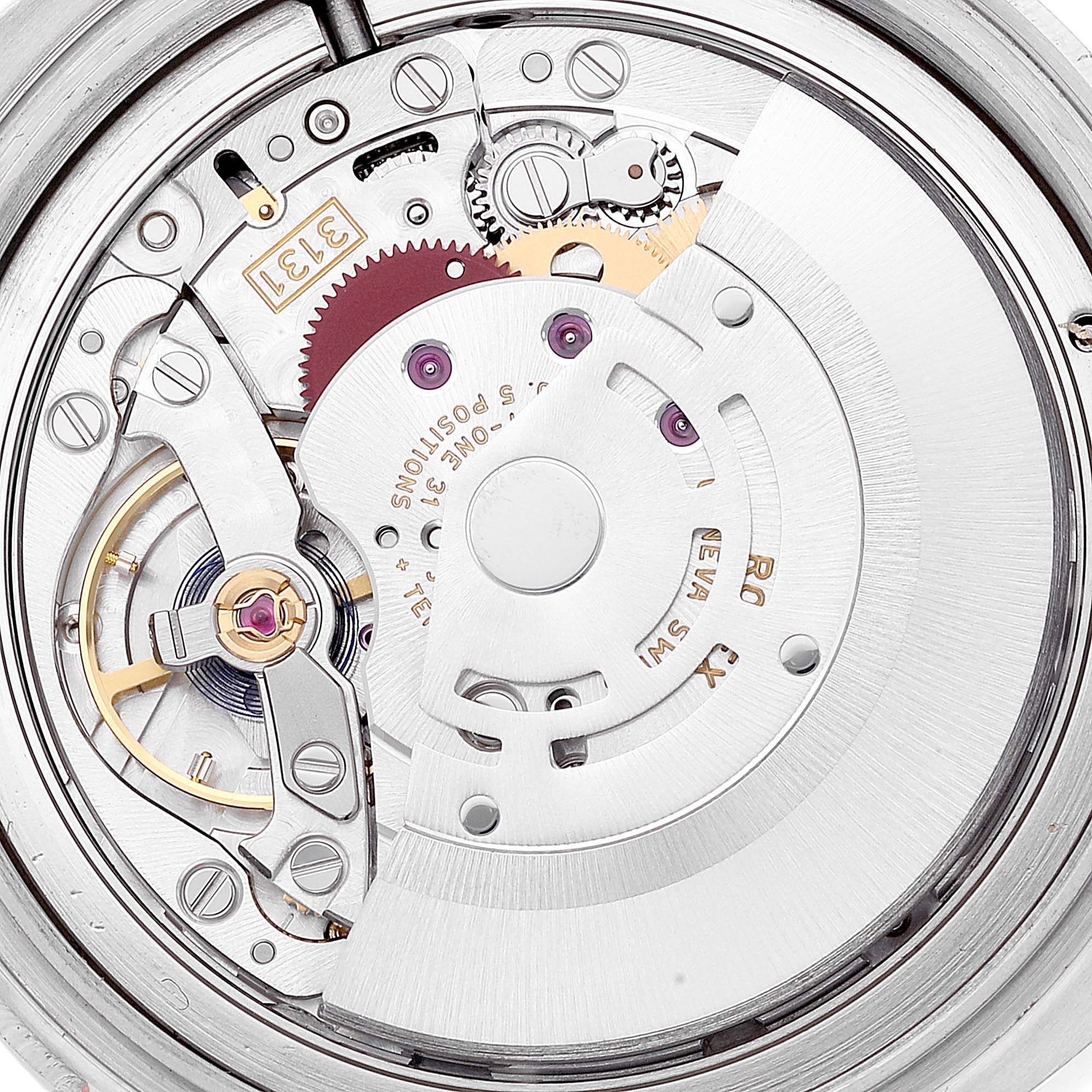 This is a close-up image of the internal mechanics and movement of a Rolex Milgauss 116400 Men
s Stainless Steel Blue Dial 116400 Men
s Stainless Steel Blue Dial watch, showcasing the intricate components.