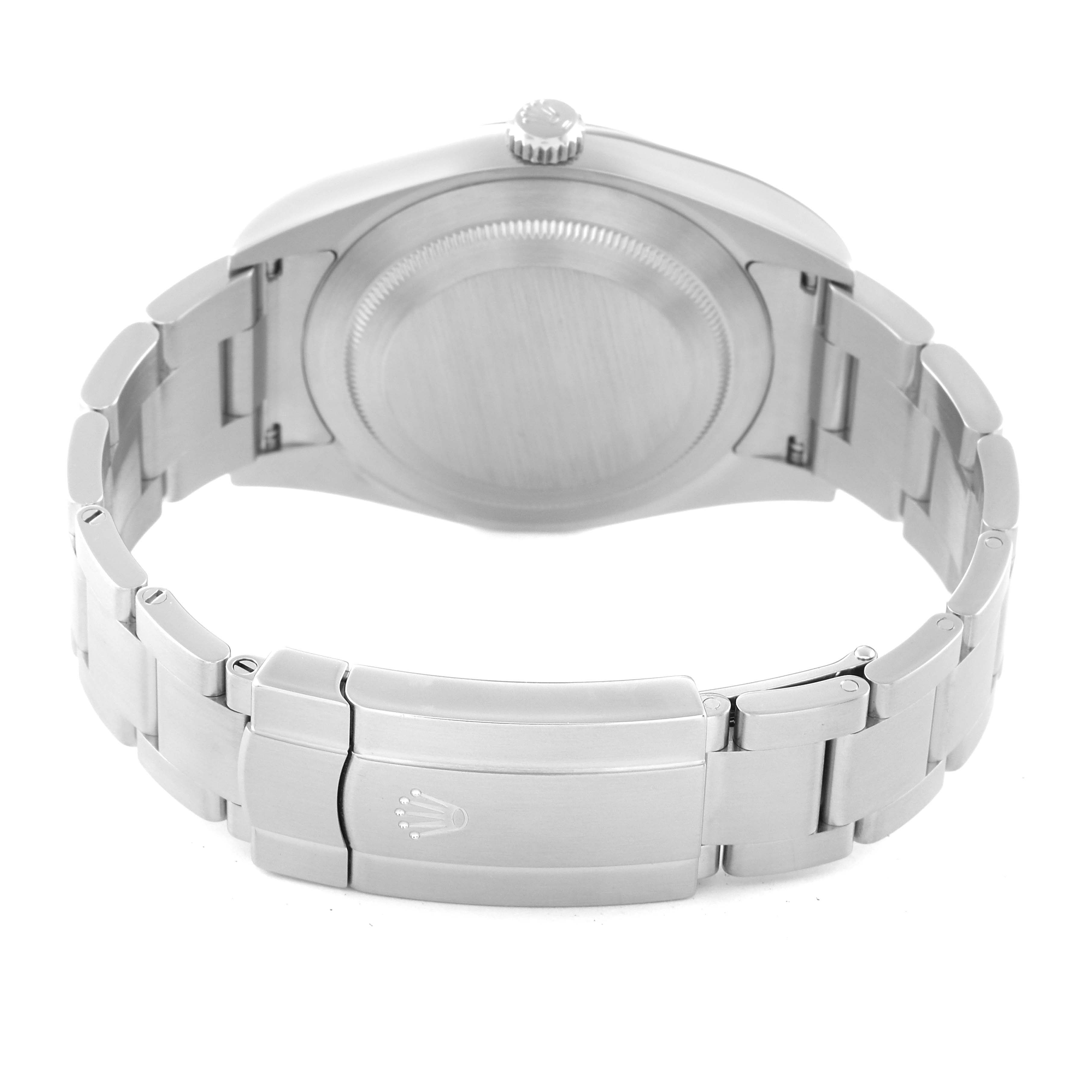 The image shows the back and band clasp of a Rolex Oyster Perpetual 114300 Men's Stainless Steel Grey Dial 114300 Men's Stainless Steel Grey Dial watch from a rear angle.