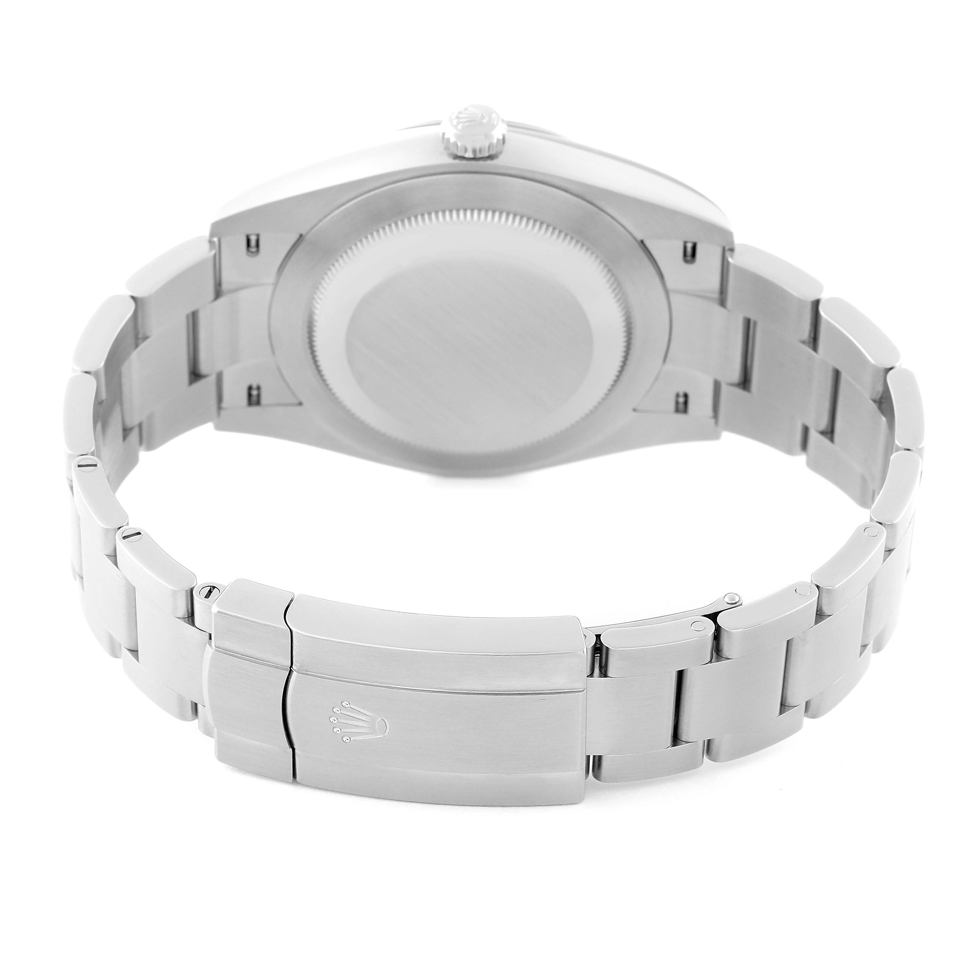 This image shows the back casing and band of a Rolex Oyster Perpetual 124300 Men
s Stainless Steel Green Dial 124300 Men
s Stainless Steel Green Dial watch.