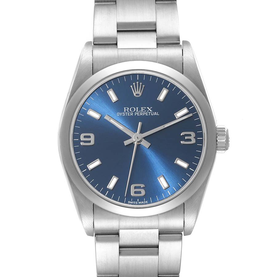 Rolex Oyster Perpetual Midsize 31 Blue Dial Steel Ladies Watch 77080 SwissWatchExpo