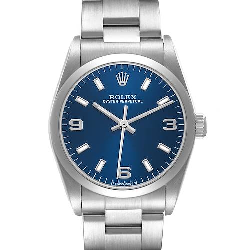 Photo of Rolex Oyster Perpetual Midsize 31mm Blue Dial Steel Ladies Watch 77080 Box Paper