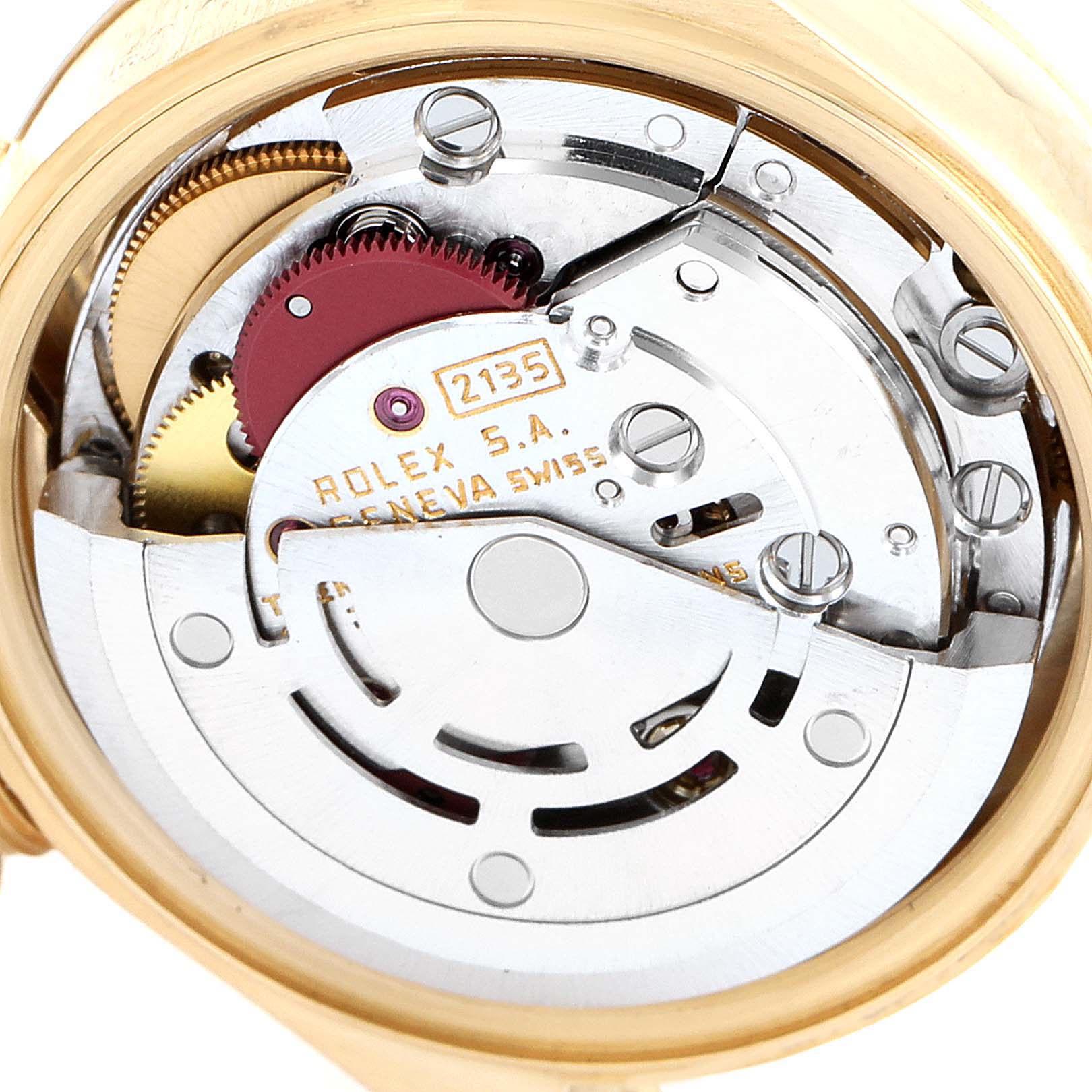 This image shows the movement mechanism of a Rolex President 69178 Women
s Yellow Gold Champagne Dial 69178 Women
s Yellow Gold Champagne Dial model watch from the rear angle.