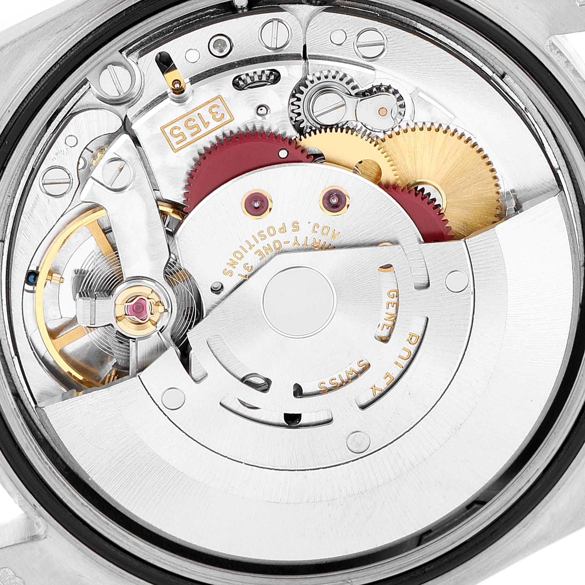 This image shows the inner movement components of a Rolex President 118389 Men's White Gold Silver Dial 118389 Men's White Gold Silver Dial model watch from a top-down angle.