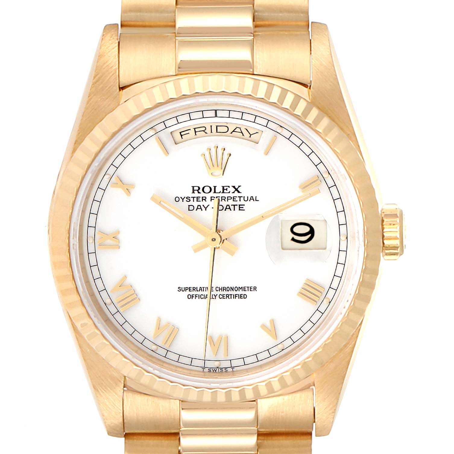 Rolex President Day-Date 18k Yellow Gold White Dial Mens Watch 18238 ...