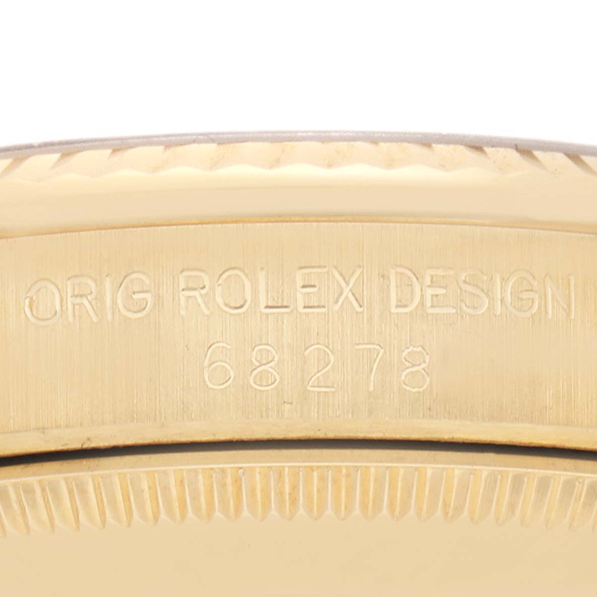 The image shows a close-up of the case side of a Rolex Mid-Size model, highlighting the engraved model number "68278."