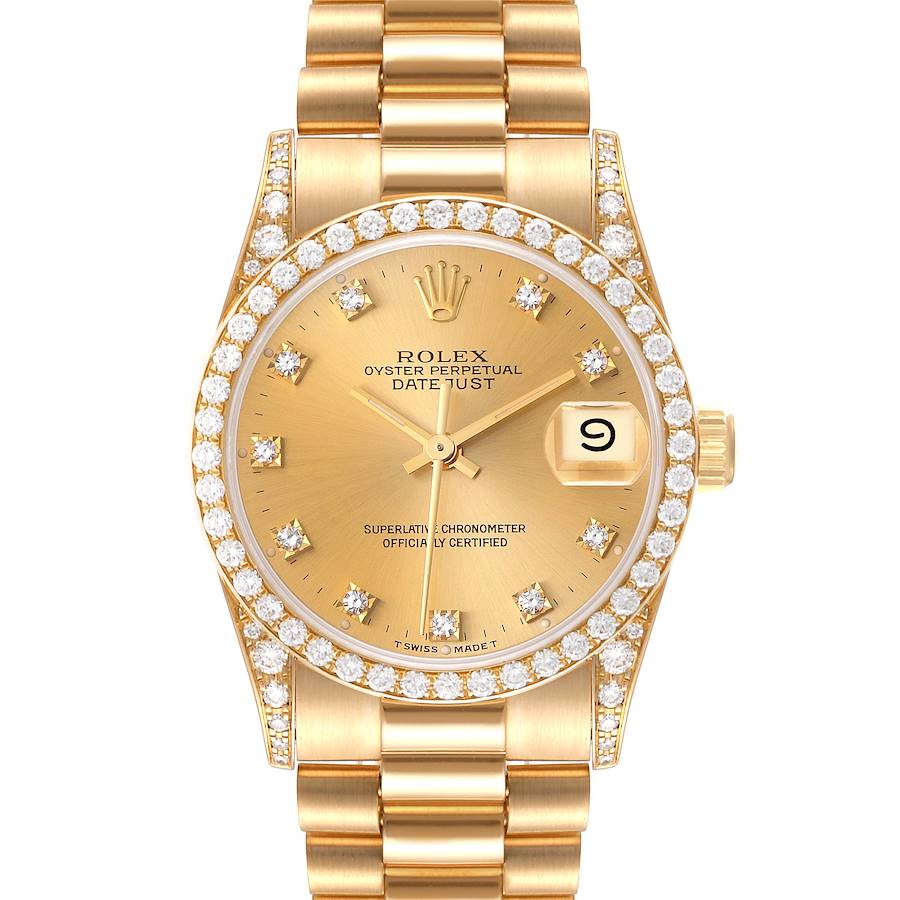 Rolex President Midsize Yellow Gold Diamond Ladies Watch 68158 Box Papers SwissWatchExpo