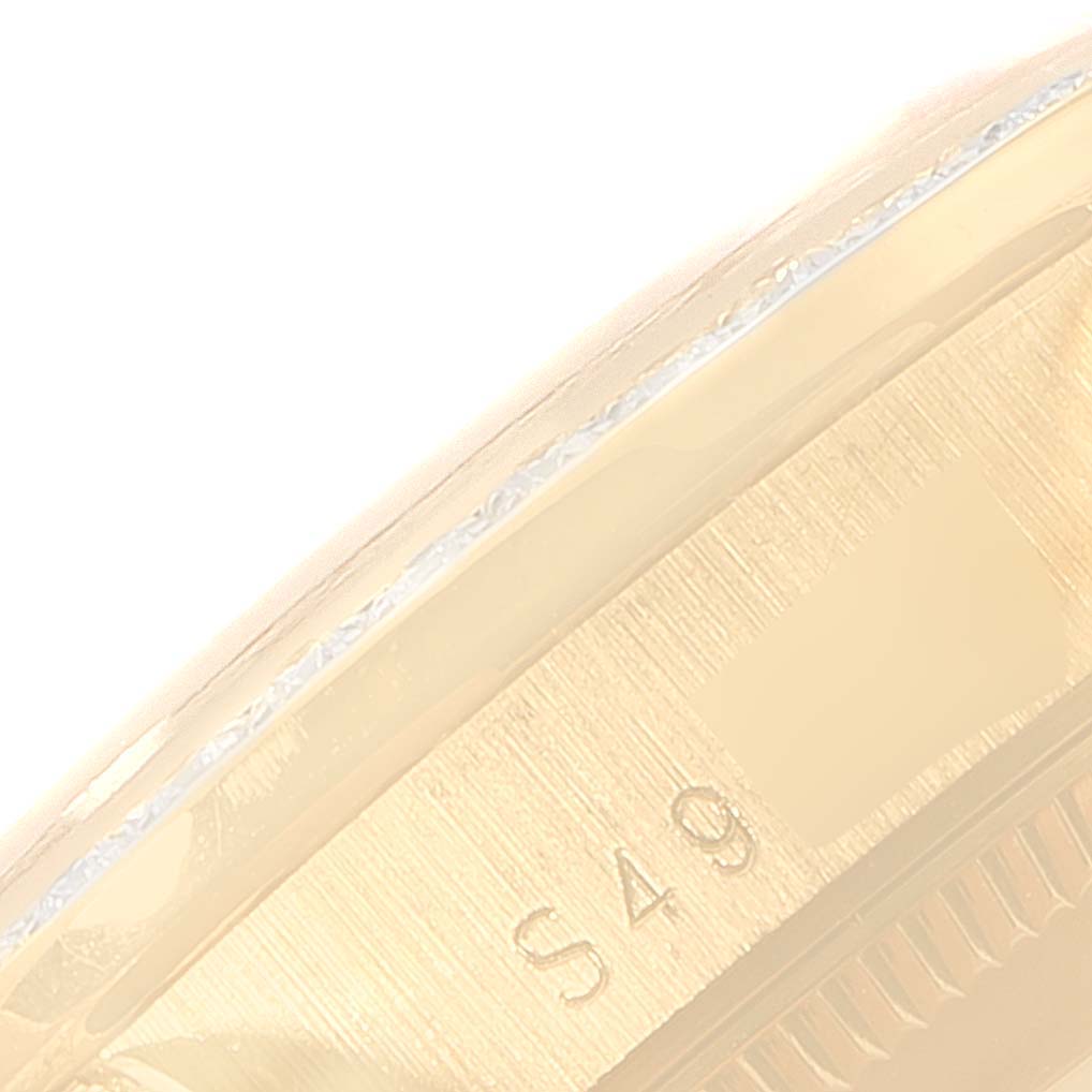 This is a close-up angle showing the inner case of a Rolex President 68158 Women
s Yellow Gold Champagne Dial 68158 Women
s Yellow Gold Champagne Dial model watch.