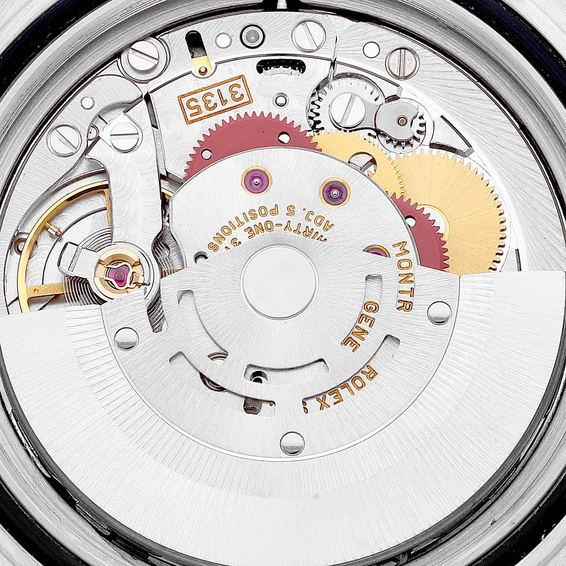 This close-up image shows the intricate mechanical movement inside the Rolex Sea-Dweller 16600 Men
s Stainless Steel Black Dial 16600 Men
s Stainless Steel Black Dial watch.