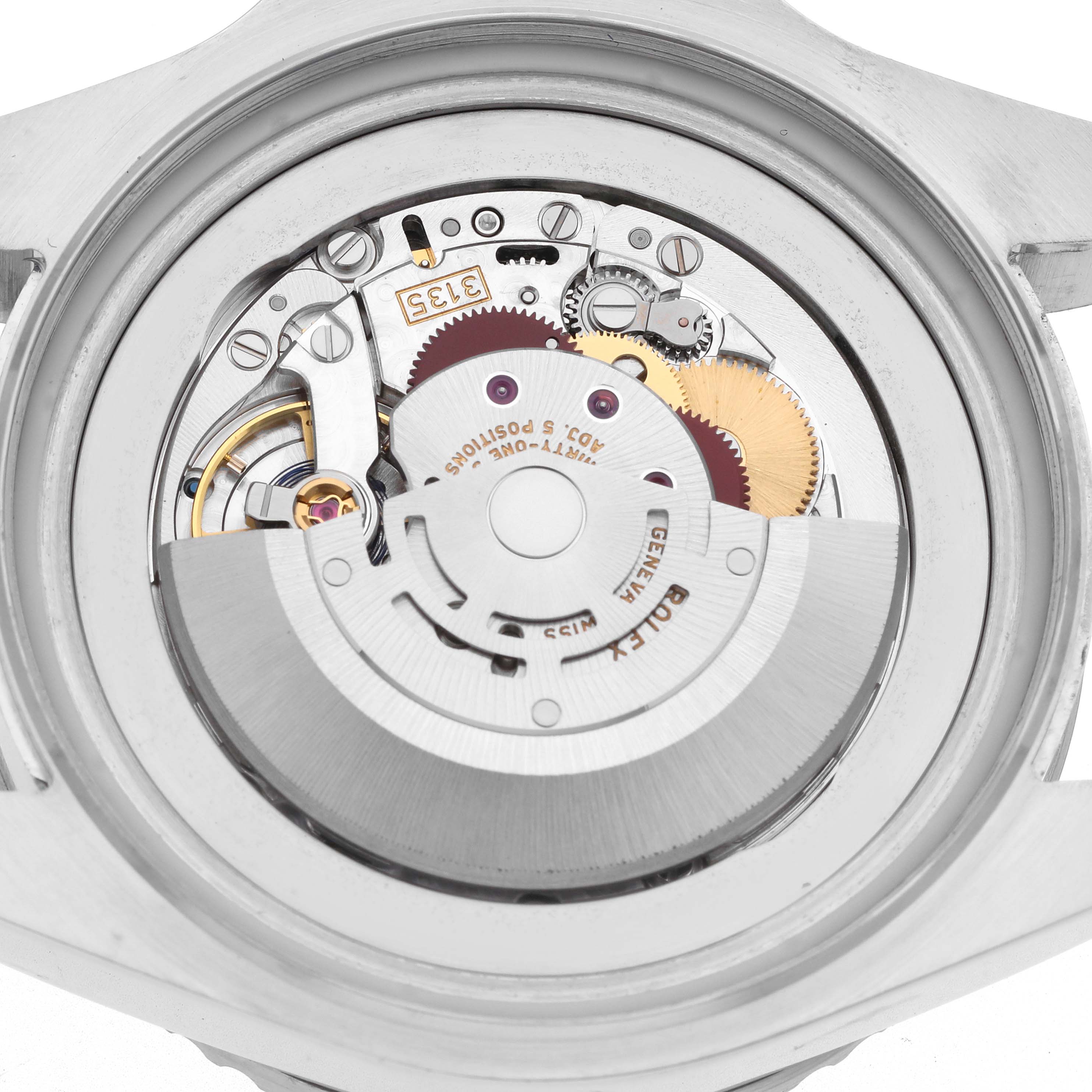 The image shows the movement from the back of a Rolex Sea-Dweller 116660 Men's Stainless Steel Black Dial 116660 Men's Stainless Steel Black Dial watch, revealing gears and components.