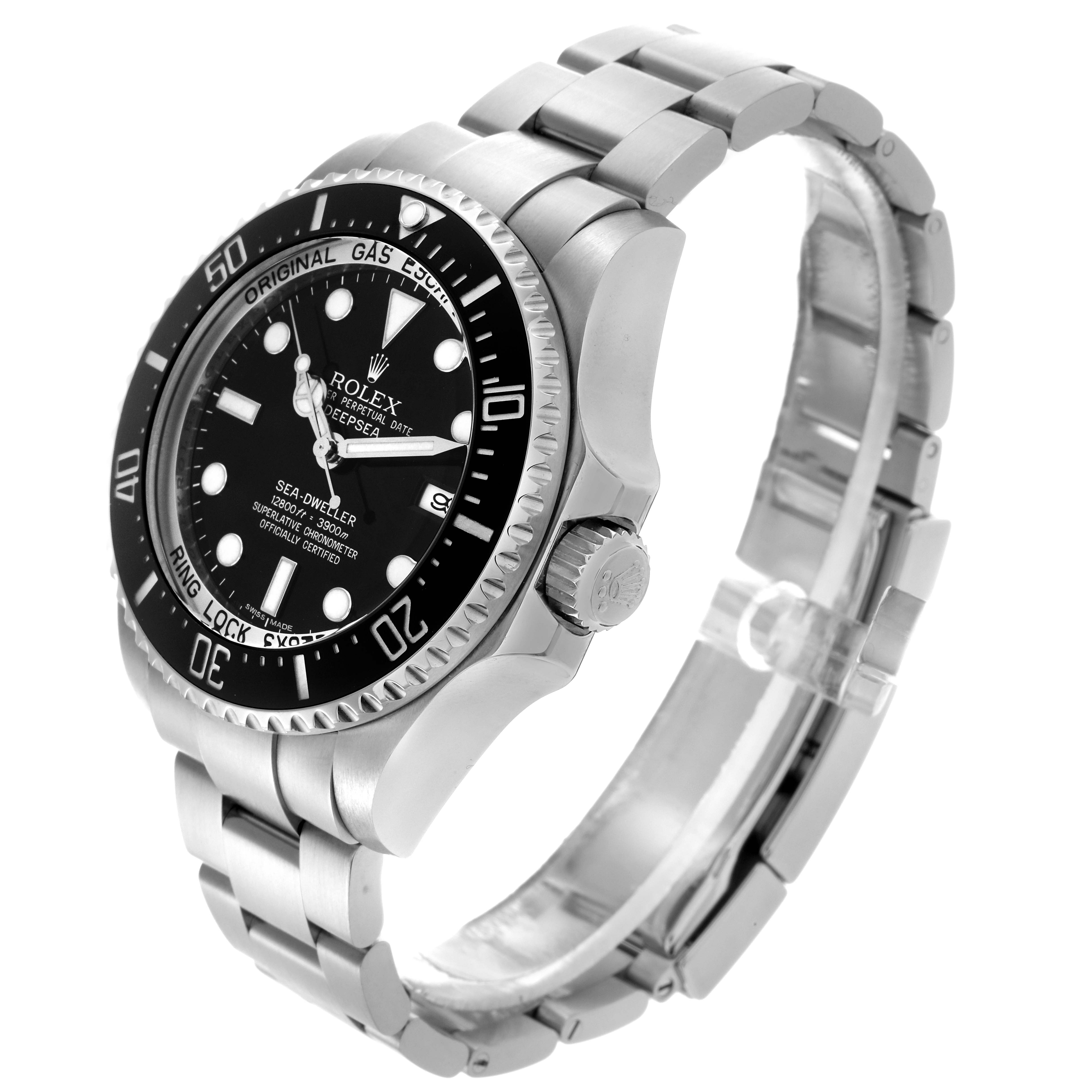 The image shows a Rolex Sea-Dweller 116660 Men's Stainless Steel Black Dial 116660 Men's Stainless Steel Black Dial watch at a three-quarter angle, highlighting the bezel, dial, crown, and metal bracelet.