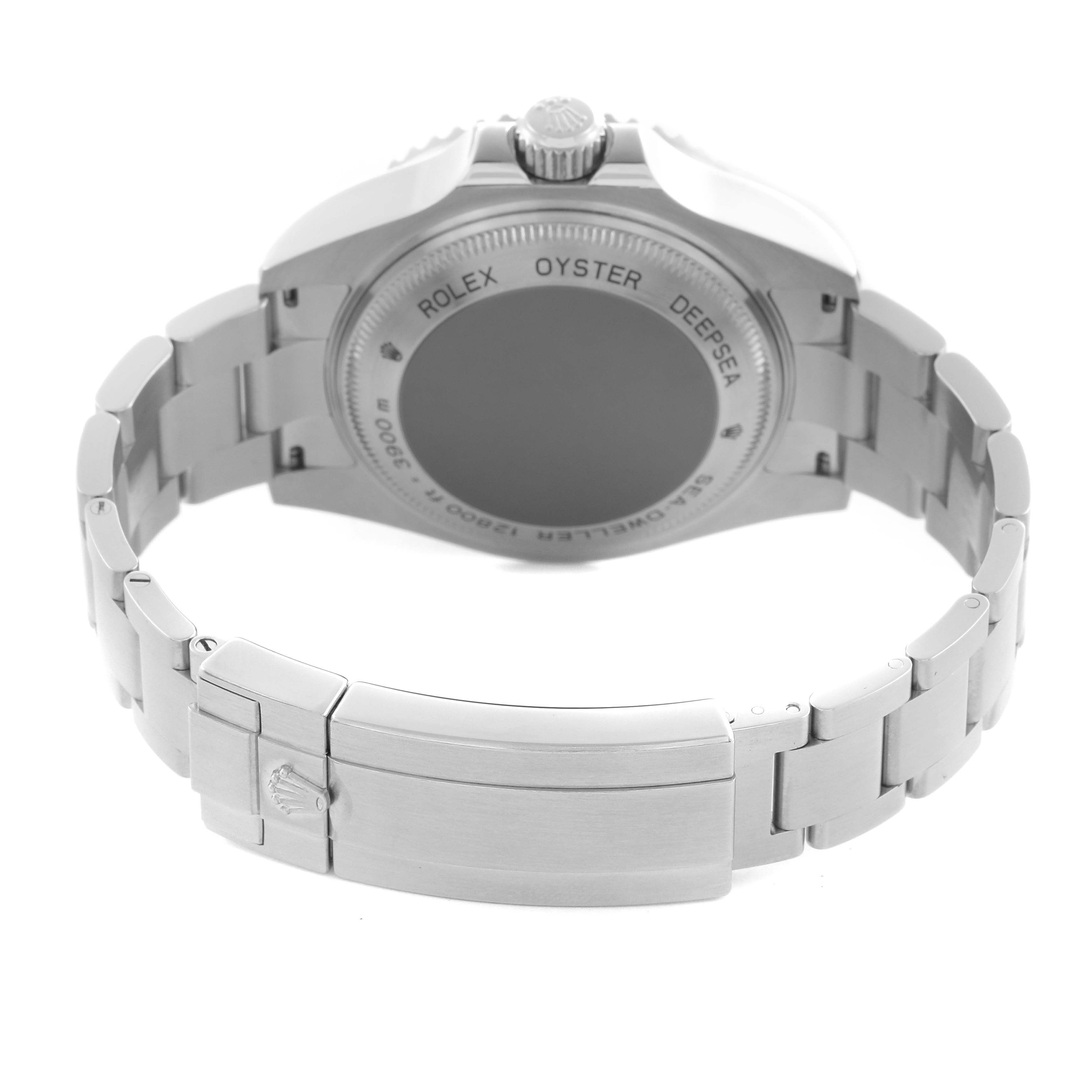 The image shows the back of the Rolex Sea-Dweller 116660 Men's Stainless Steel Black Dial 116660 Men's Stainless Steel Black Dial watch, featuring the case back and bracelet clasp.