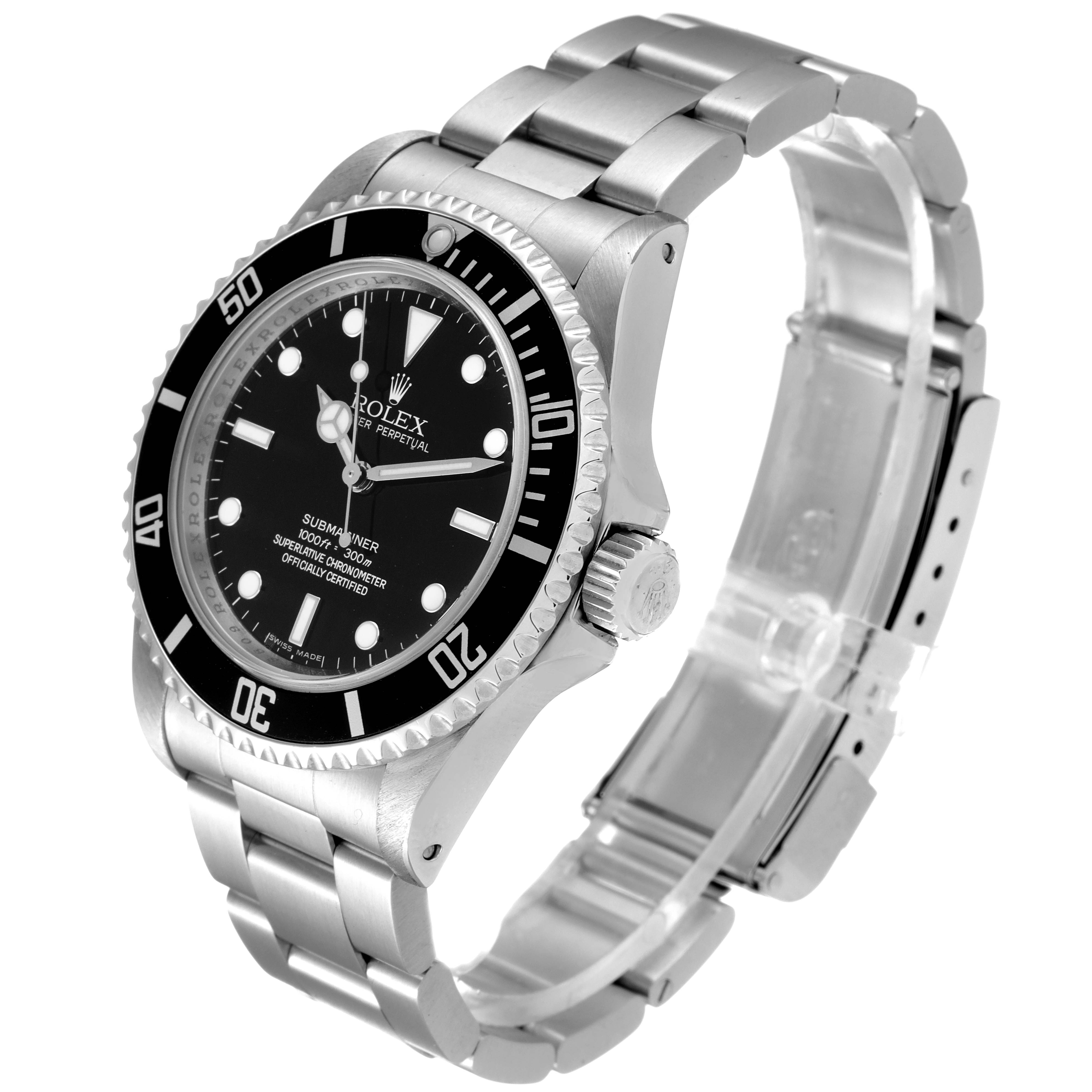 The image shows a Rolex Submariner 14060M Men
s Stainless Steel Black Dial 14060M Men
s Stainless Steel Black Dial watch at a slight angle, highlighting the bracelet, dial, crown, and bezel.