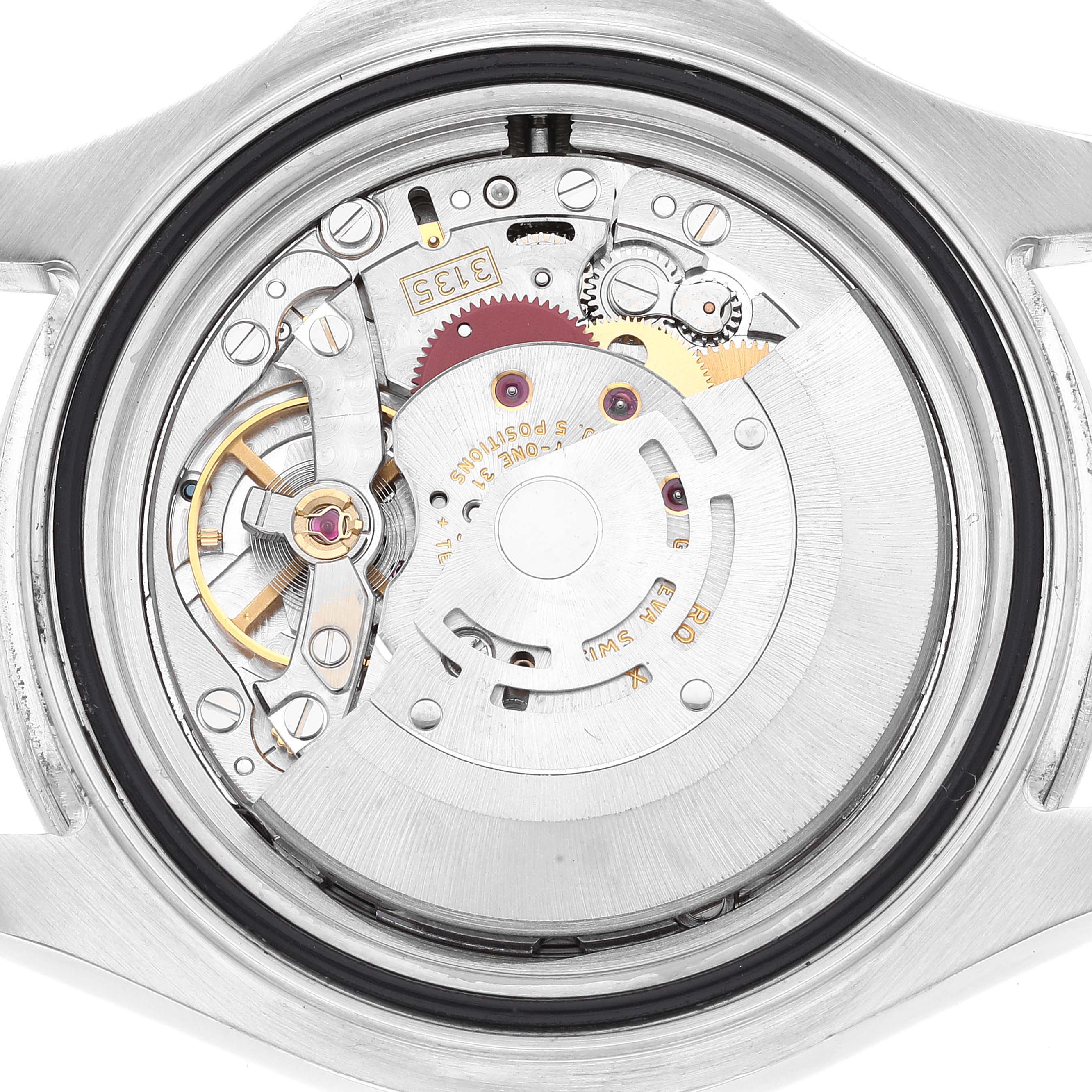 The image shows the internal mechanics and movement of the back of a Rolex Yacht-Master 16622 Men
s Stainless Steel Silver Dial 16622 Men
s Stainless Steel Silver Dial watch.