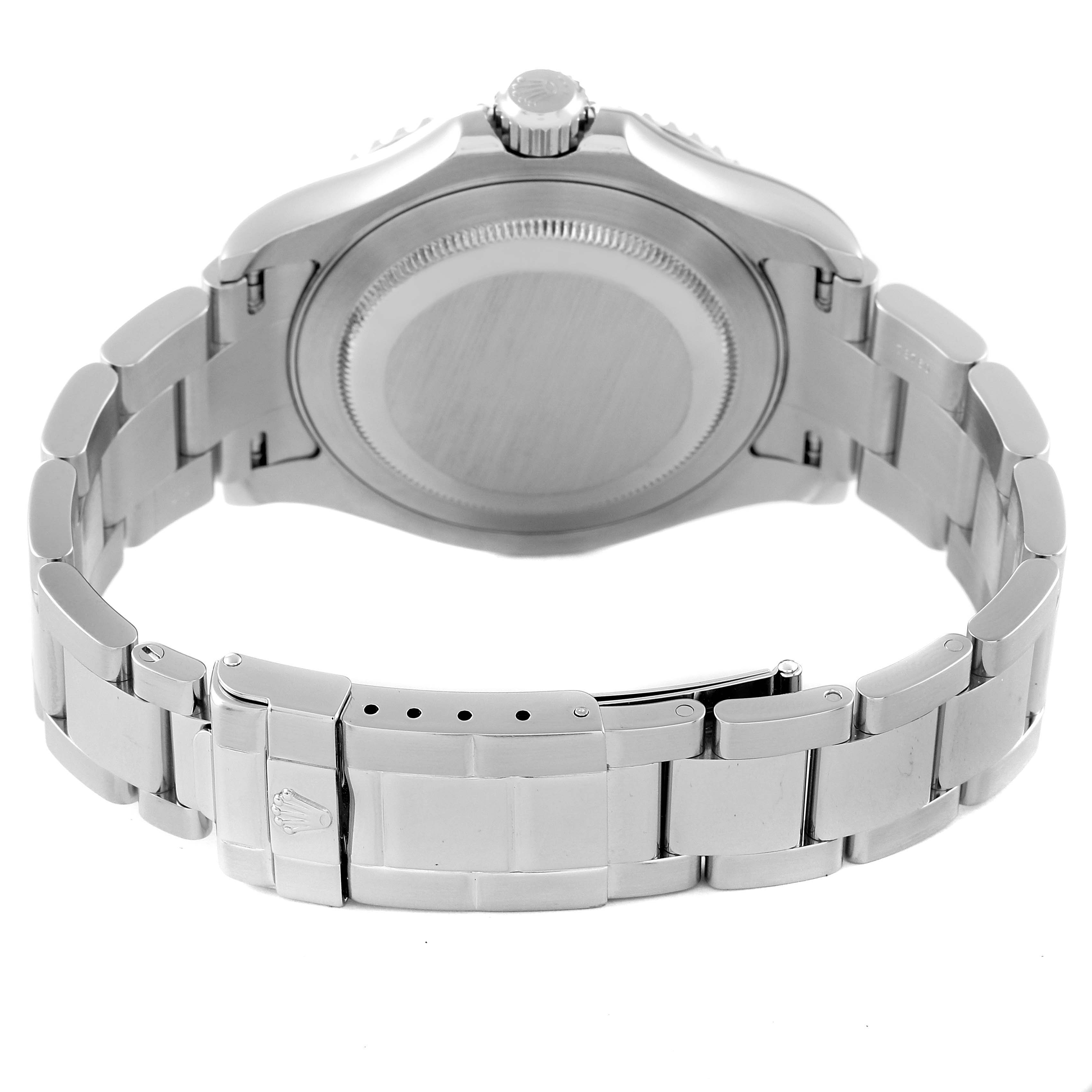 This image shows the back and bracelet of a Rolex Yacht-Master 16622 Men
s Stainless Steel Silver Dial 16622 Men
s Stainless Steel Silver Dial watch from a rear angle.