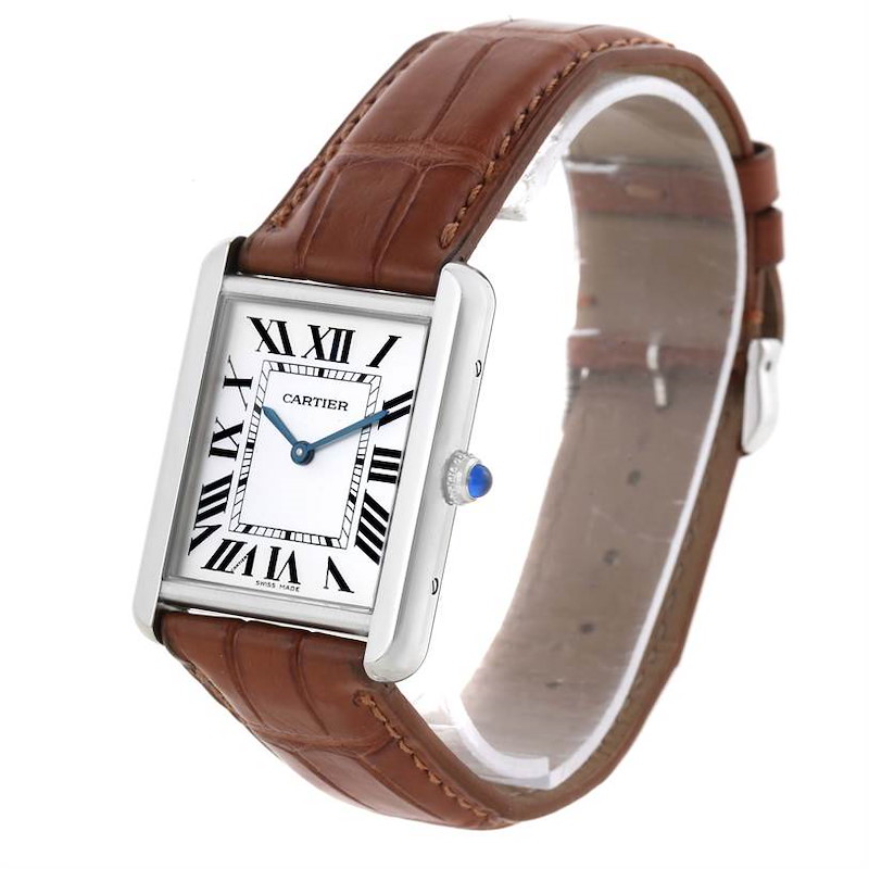 Cartier Tank Solo Large Stainless Steel Brown Strap Watch W1018355 SwissWatchExpo