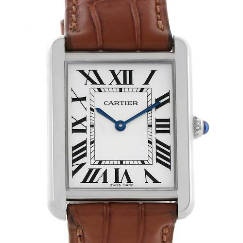 Photo of Cartier Tank Solo Large Stainless Steel Brown Strap Watch W1018355