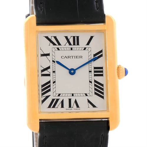 Photo of Cartier Tank Solo 18k Yellow Gold Black Strap Watch W1018855 Box Papers