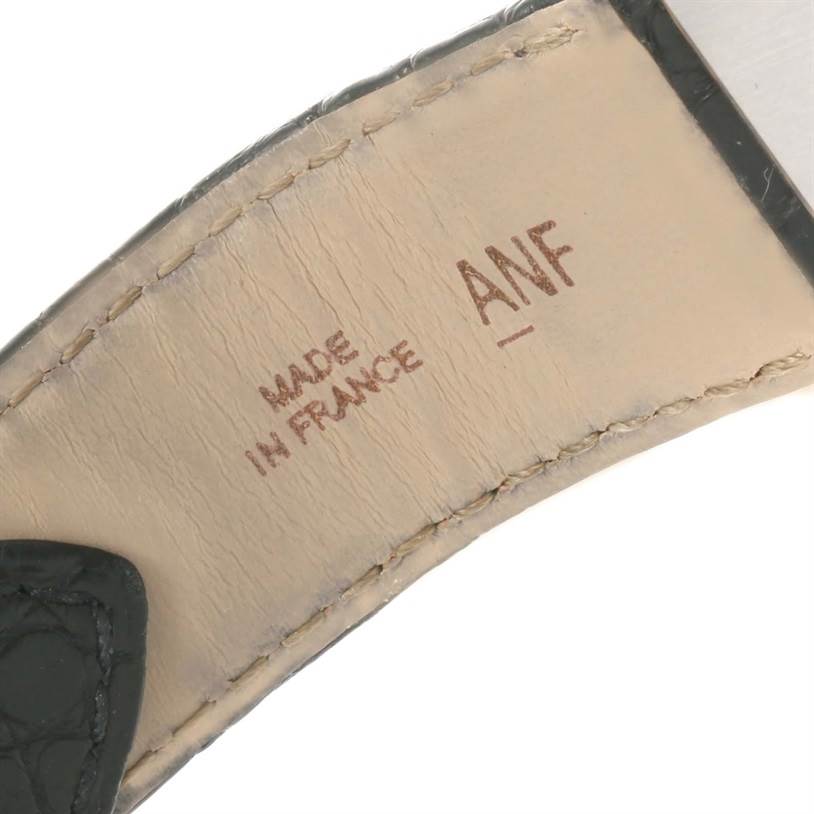 This image shows the inner side of the leather strap of a Cartier Tank Solo W1018355 Stainless Steel Silver Dial W1018355 Stainless Steel Silver Dial watch, marked "Made in France."