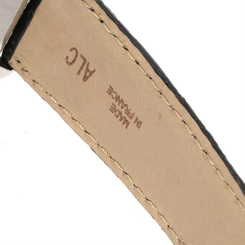 The image shows the underside of the leather strap from a Cartier Tank Solo W1018355 Men
s Stainless Steel Silver Dial W1018355 Men
s Stainless Steel Silver Dial watch, labeled "Made in France".