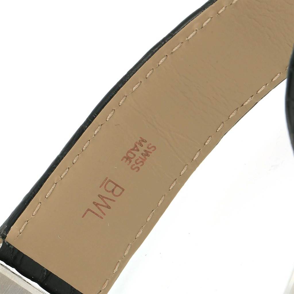 This image shows the inside portion of the leather strap of a Cartier Tank Solo W1018355 Stainless Steel Silver Dial W1018355 Stainless Steel Silver Dial watch.