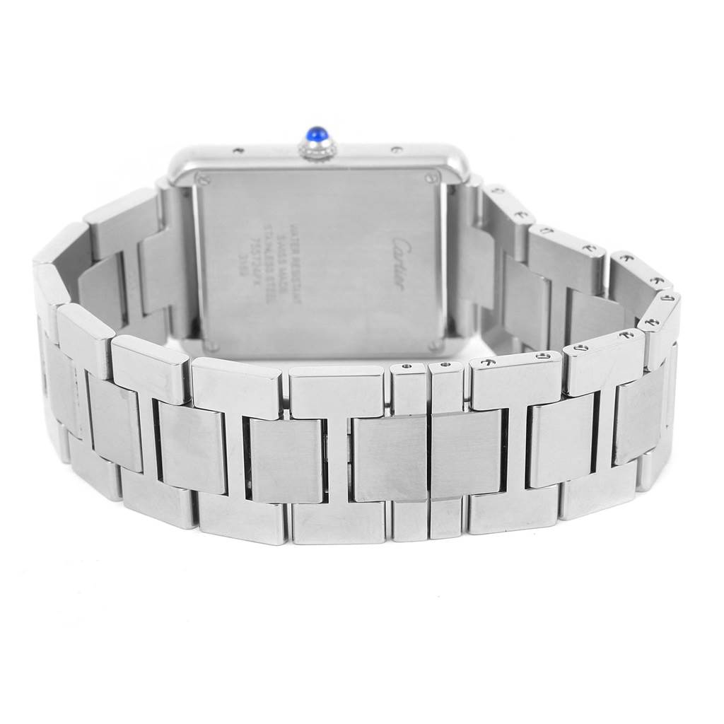 This image shows the back and metal bracelet of the Cartier Tank Solo W5200014 Men
s Stainless Steel Silver Dial W5200014 Men
s Stainless Steel Silver Dial watch.
