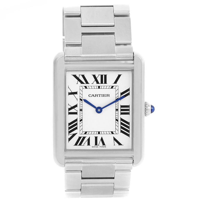 Cartier Tank Solo Large Stainless Steel Silver Dial Watch W5200014 SwissWatchExpo