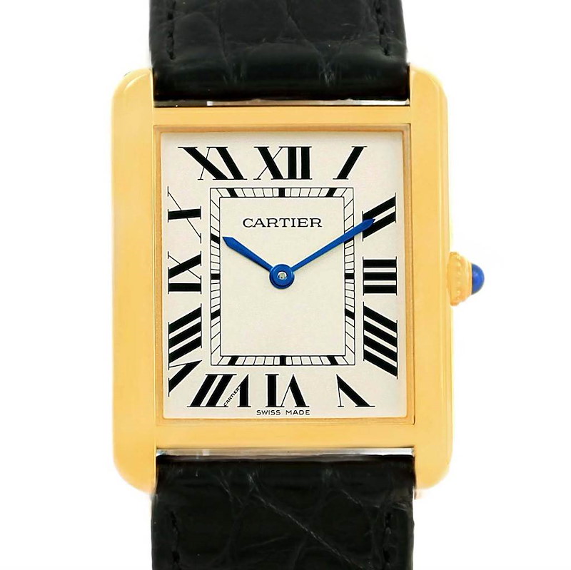 Cartier Tank Solo Yellow Gold Steel Black Strap Large Watch W1018855 SwissWatchExpo