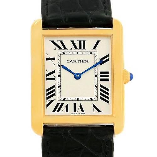 Photo of Cartier Tank Solo Yellow Gold Steel Black Strap Large Watch W1018855