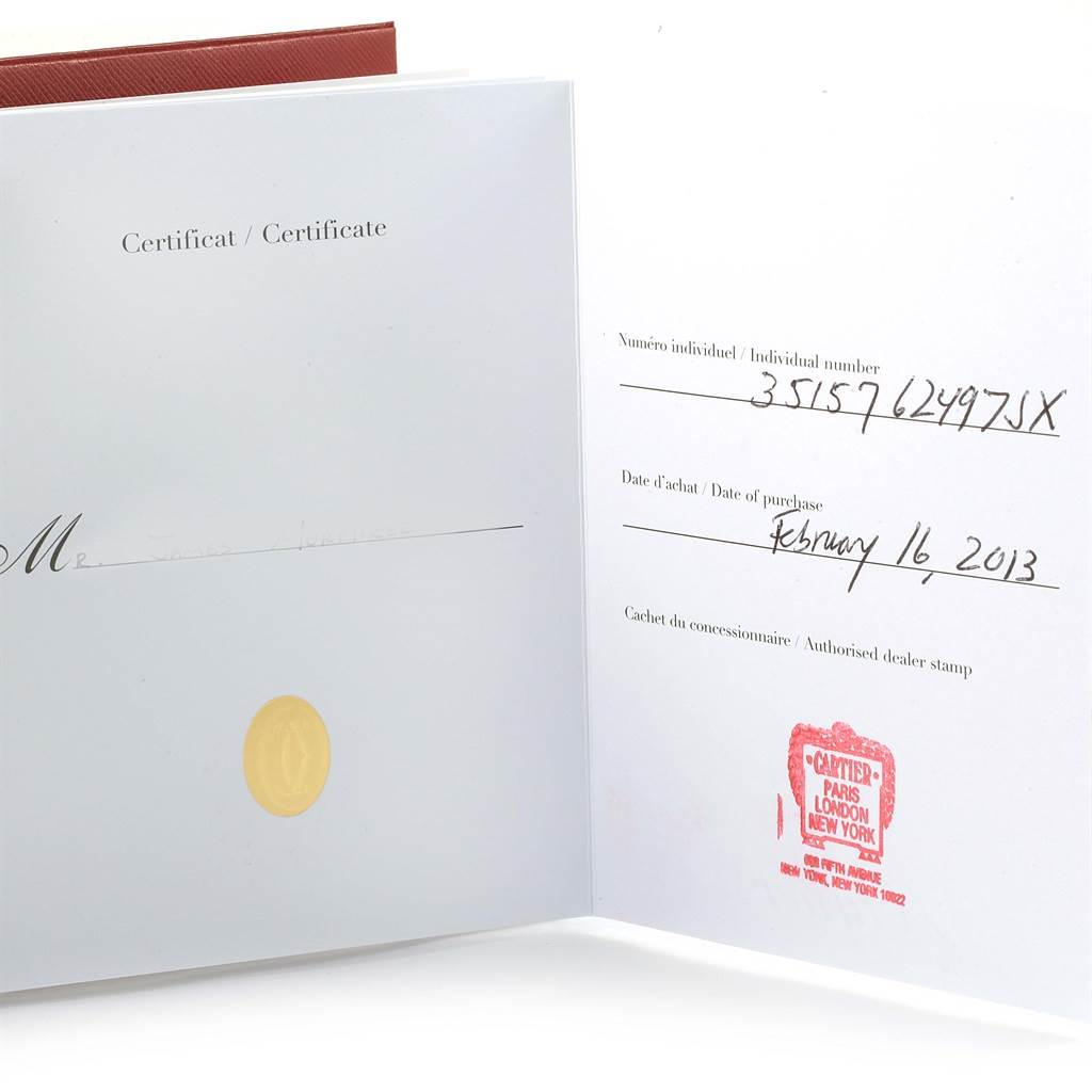 The image shows the certificate of Best Quality
ity and purchase details for the Cartier Tank Solo W5200028 Men
s Stainless Steel Silver Dial W5200028 Men
s Stainless Steel Silver Dial watch.