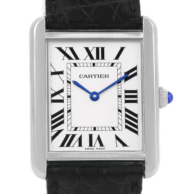 Cartier Tank Solo Steel Silver Dial Unisex Watch W1018355 Box Papers SwissWatchExpo