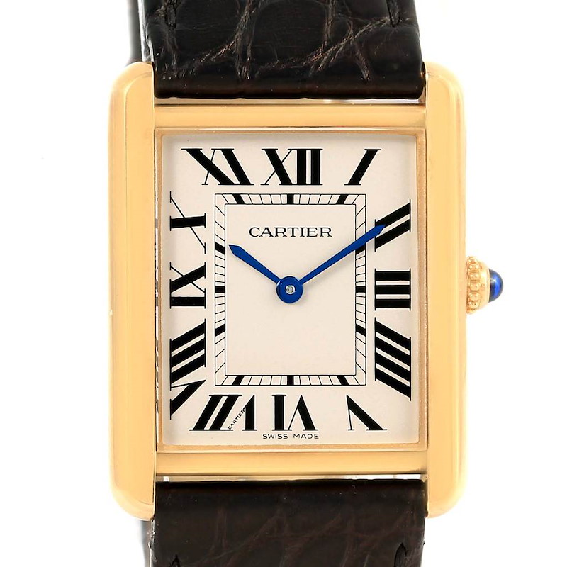 Cartier Tank Solo Yellow Gold Steel Black Strap Unisex Watch W1018855 SwissWatchExpo