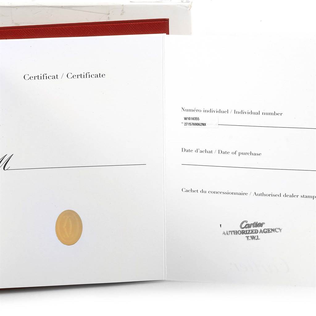The image shows the certificate of Best Quality
ity and paperwork for the Cartier Tank Solo W1018355 Stainless Steel Silver Dial W1018355 Stainless Steel Silver Dial model.