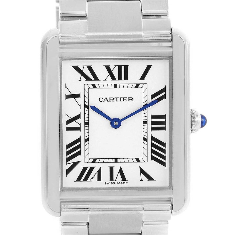 Cartier Tank Solo Stainless Steel Silver Dial Mens Watch W5200014 SwissWatchExpo