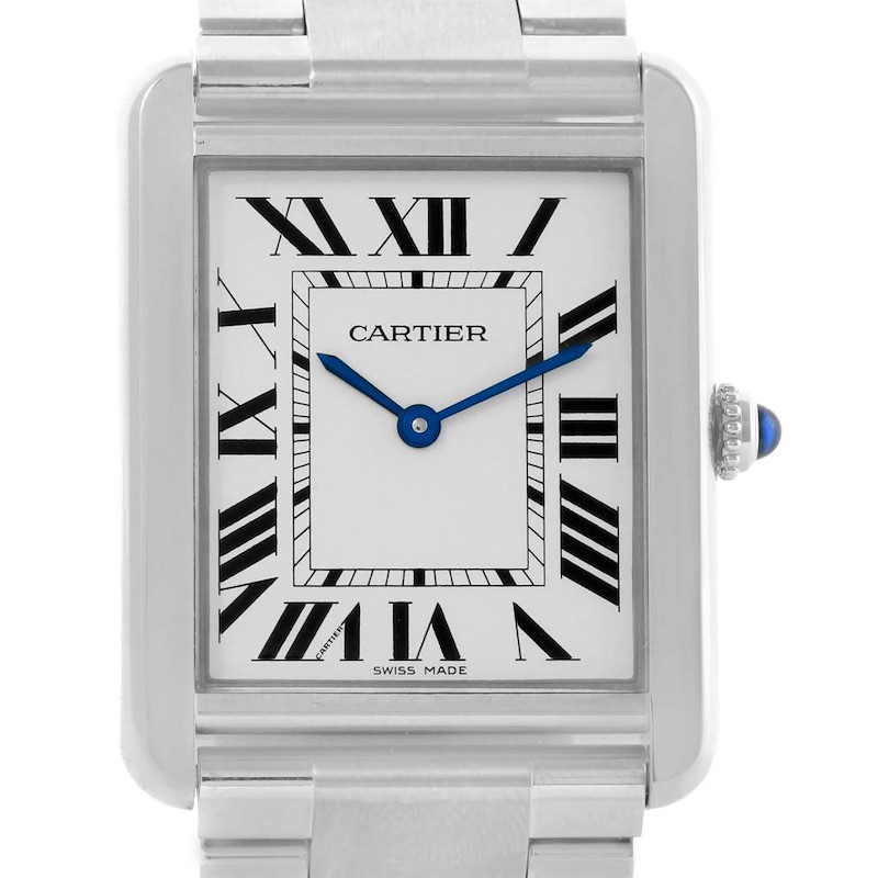 Cartier Tank Solo Silver Roman Dial Steel Quartz Mens Watch W5200014 SwissWatchExpo