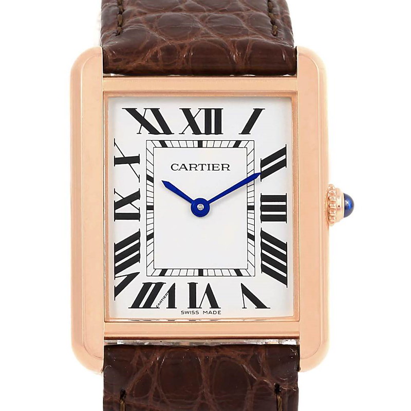Cartier Tank Solo Rose Gold Steel Brown Strap Large Watch W5200025 SwissWatchExpo