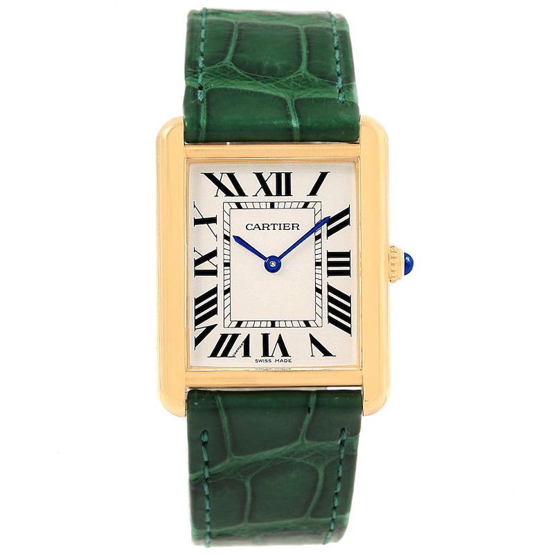 Cartier Tank Solo Large Yellow Gold Steel Green Strap Unisex Watch