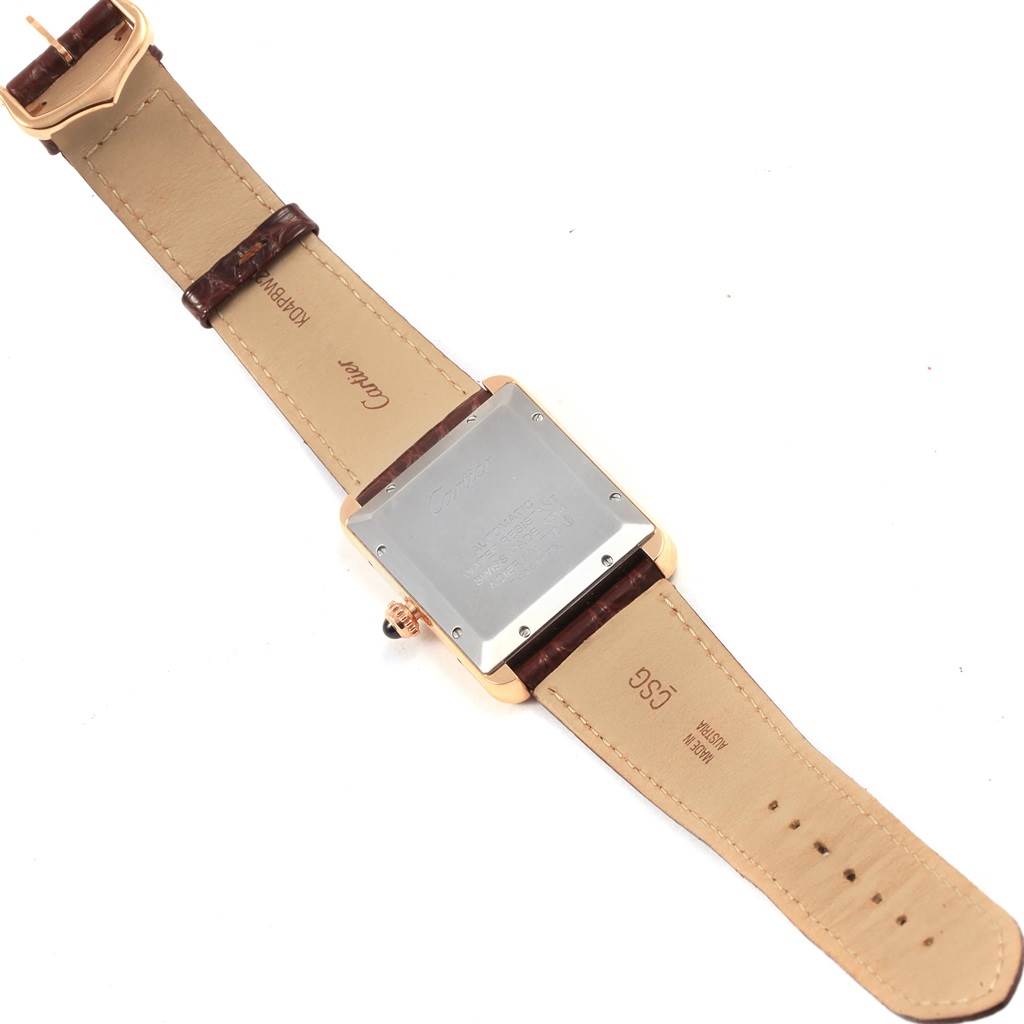 This image shows the back view of a Tank Solo model watch by Cartier, displaying the strap and case back.