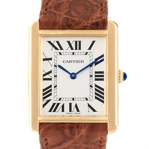 Photo of Cartier Tank Solo Yellow Gold Steel Brown Strap Mens Watch W1018855