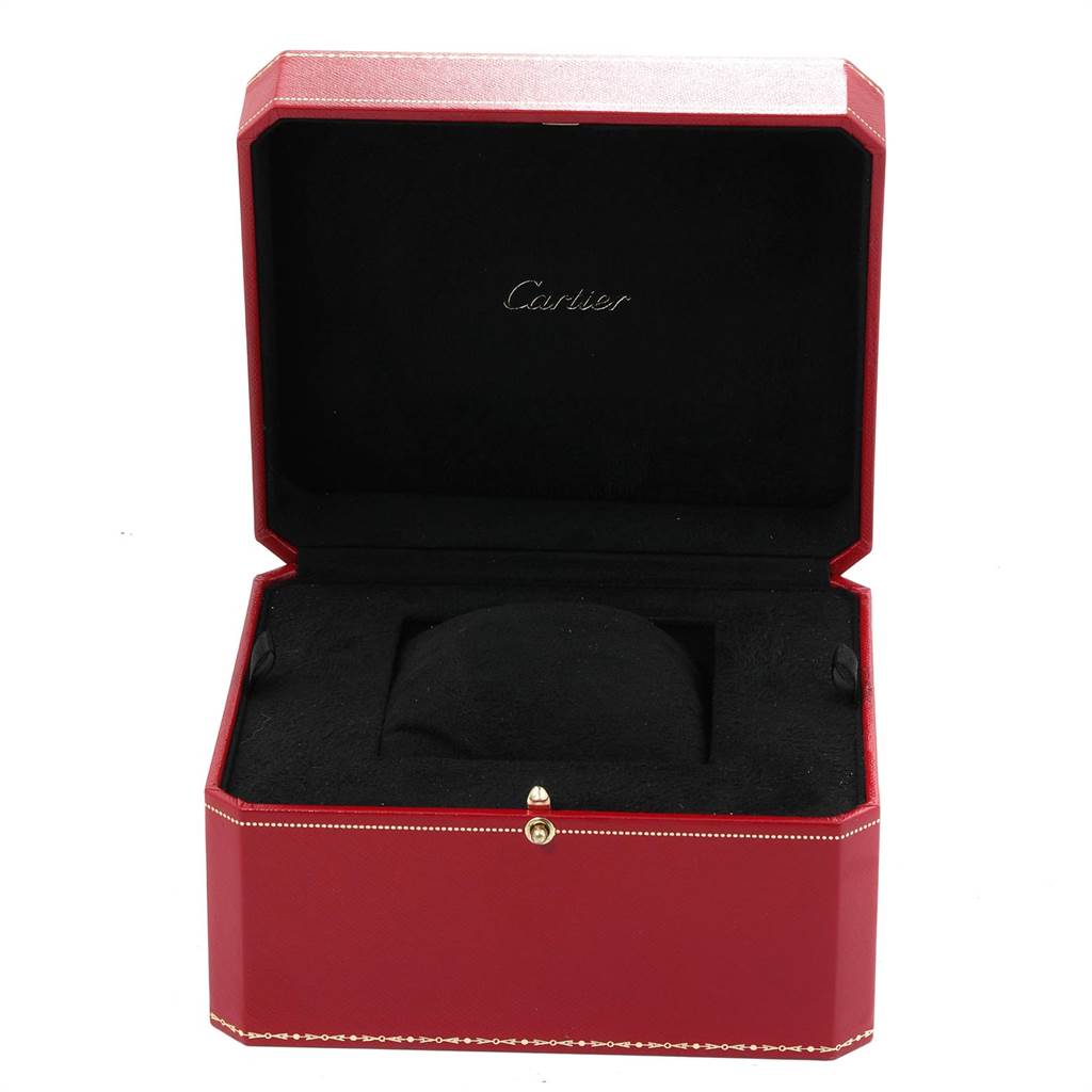 The image shows the open box of a Tank Solo model by Cartier, without the watch inside.