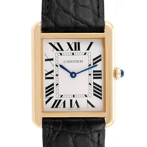 Photo of Cartier Tank Solo Yellow Gold Steel Black Strap Mens Watch W1018855