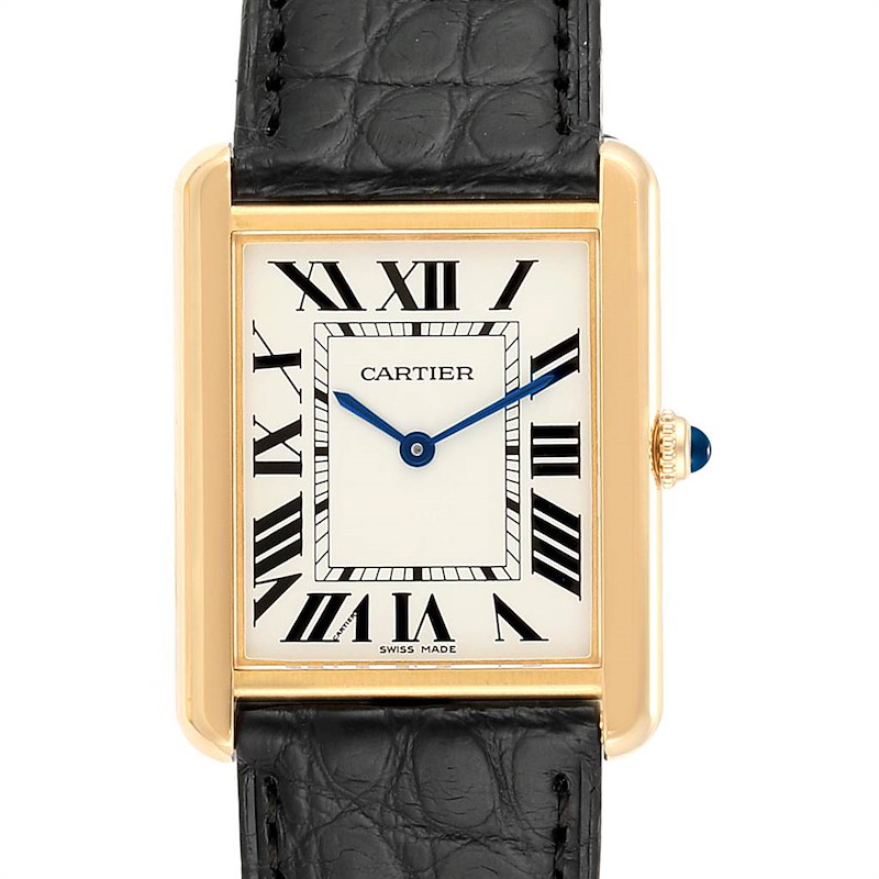 Cartier Tank Solo Yellow Gold Steel Mens Watch W1018855 Box Papers SwissWatchExpo