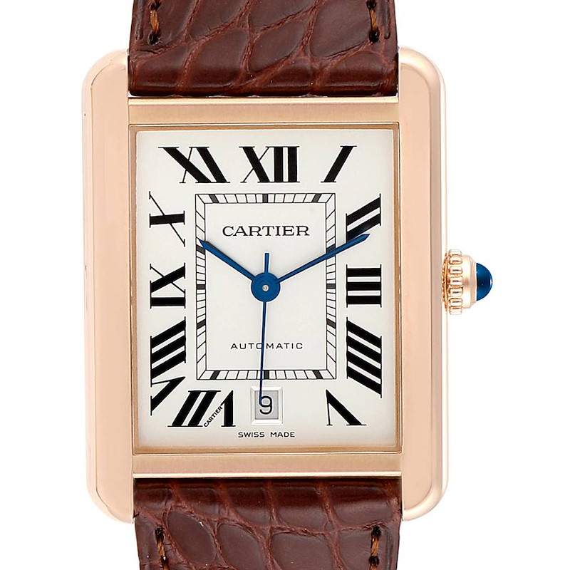 Cartier Tank Solo XL Rose Gold Steel Mens Watch W5200026 Box Papers SwissWatchExpo